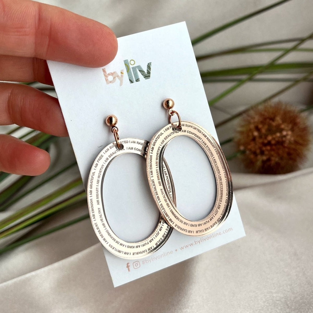 Rose Gold Affirmation Earrings - Studs or Hoops | By Liv - By Liv