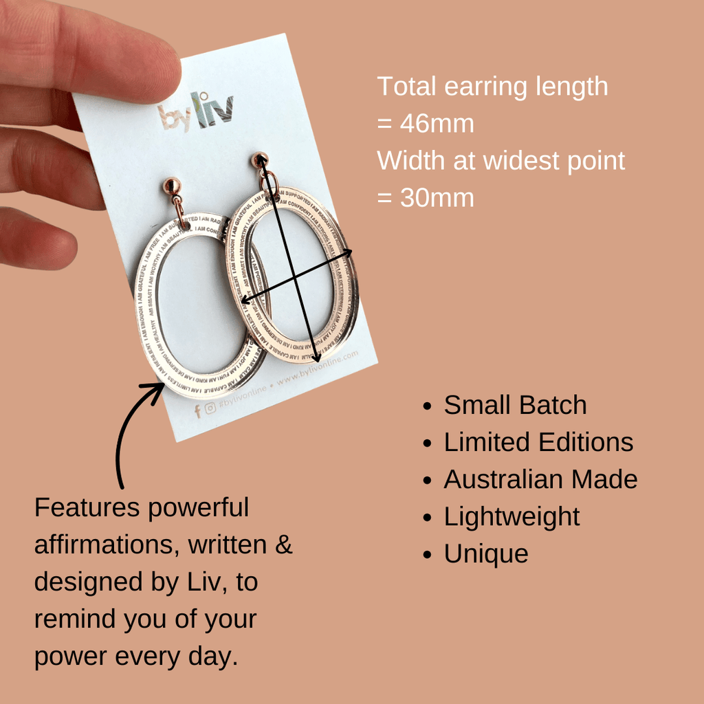 Rose Gold Affirmation Earrings - Studs or Hoops | By Liv - By Liv