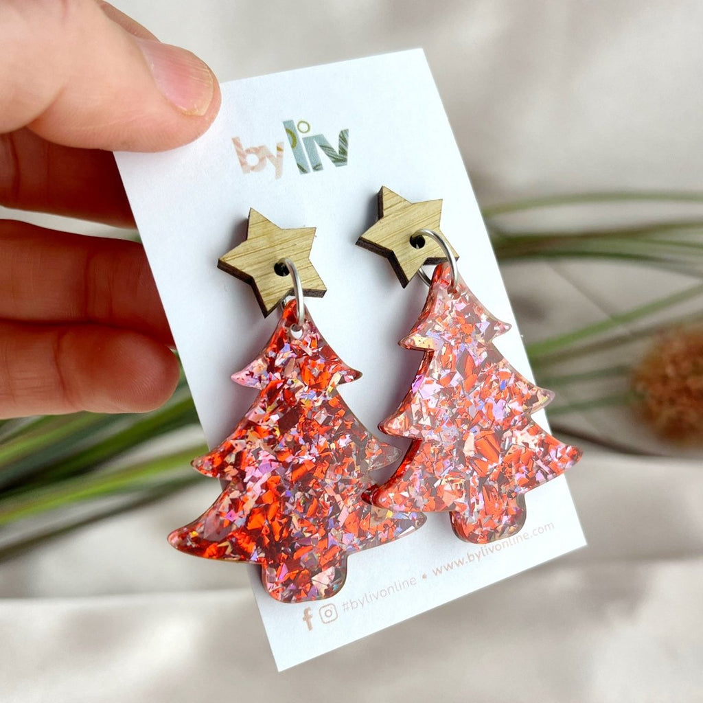 Tinsel Twinkle – Classic Christmas Tree Earrings - By Liv