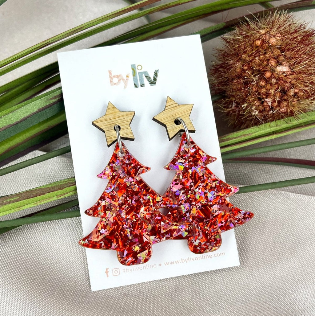 Tinsel Twinkle – Classic Christmas Tree Earrings - By Liv