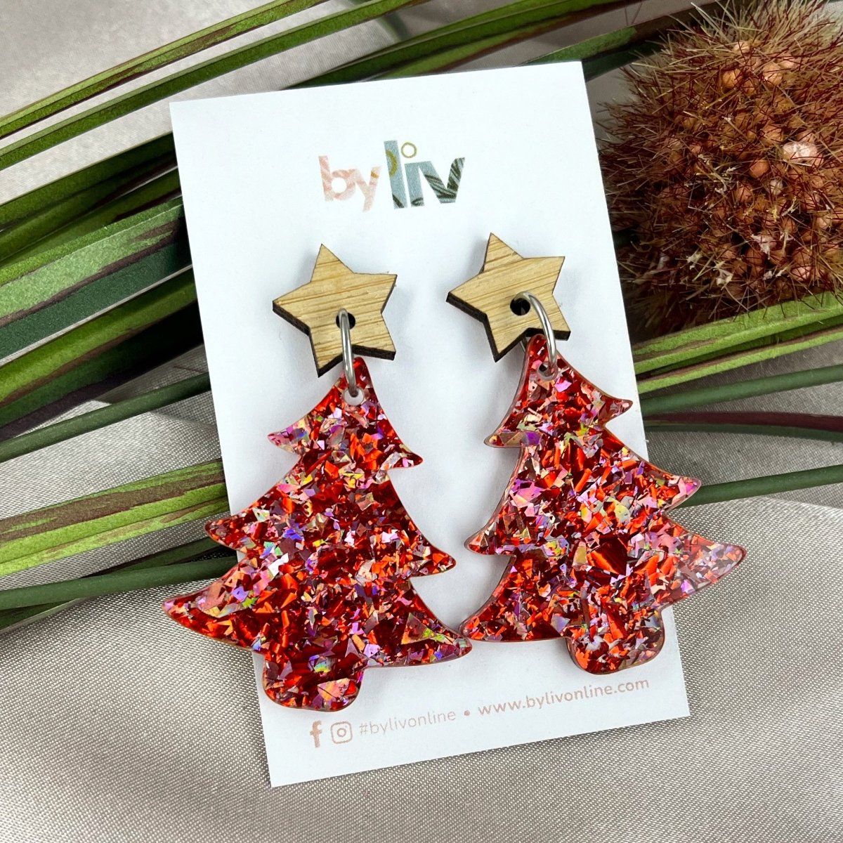 Tinsel Twinkle – Classic Christmas Tree Earrings - By Liv