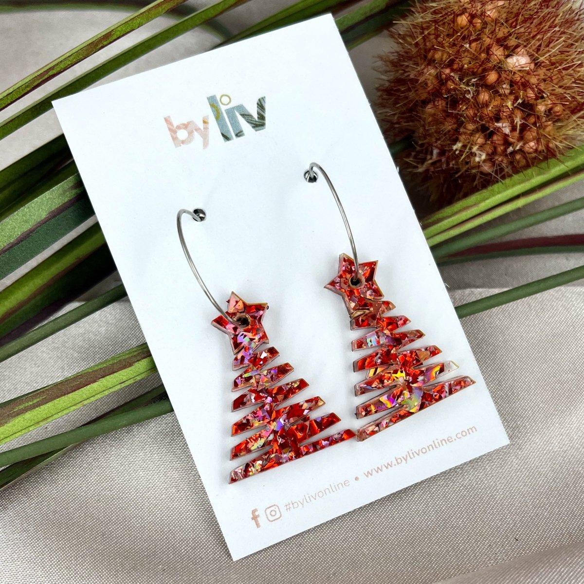 Tinsel Twinkle – Petite Zig Zag Tree Earrings - By Liv