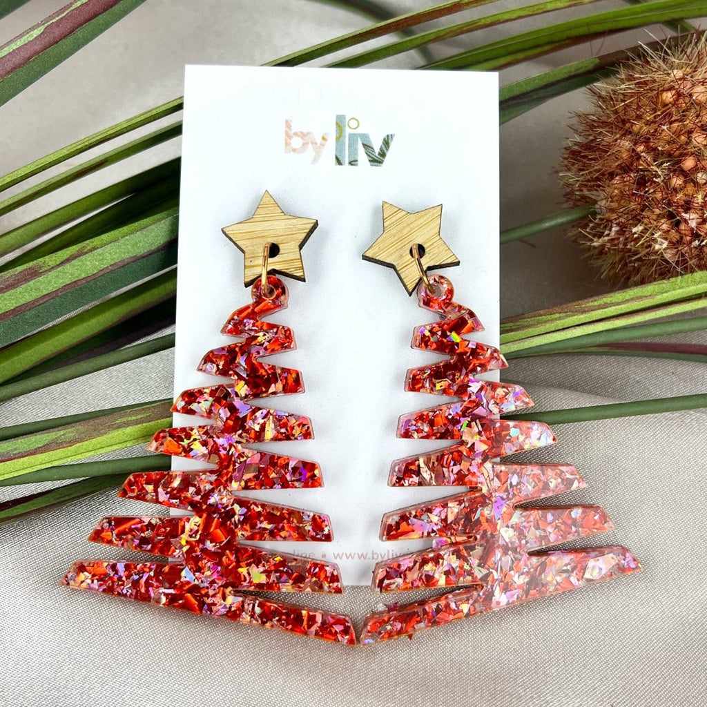 Tinsel Twinkle – Statement Christmas Tree Earrings - By Liv