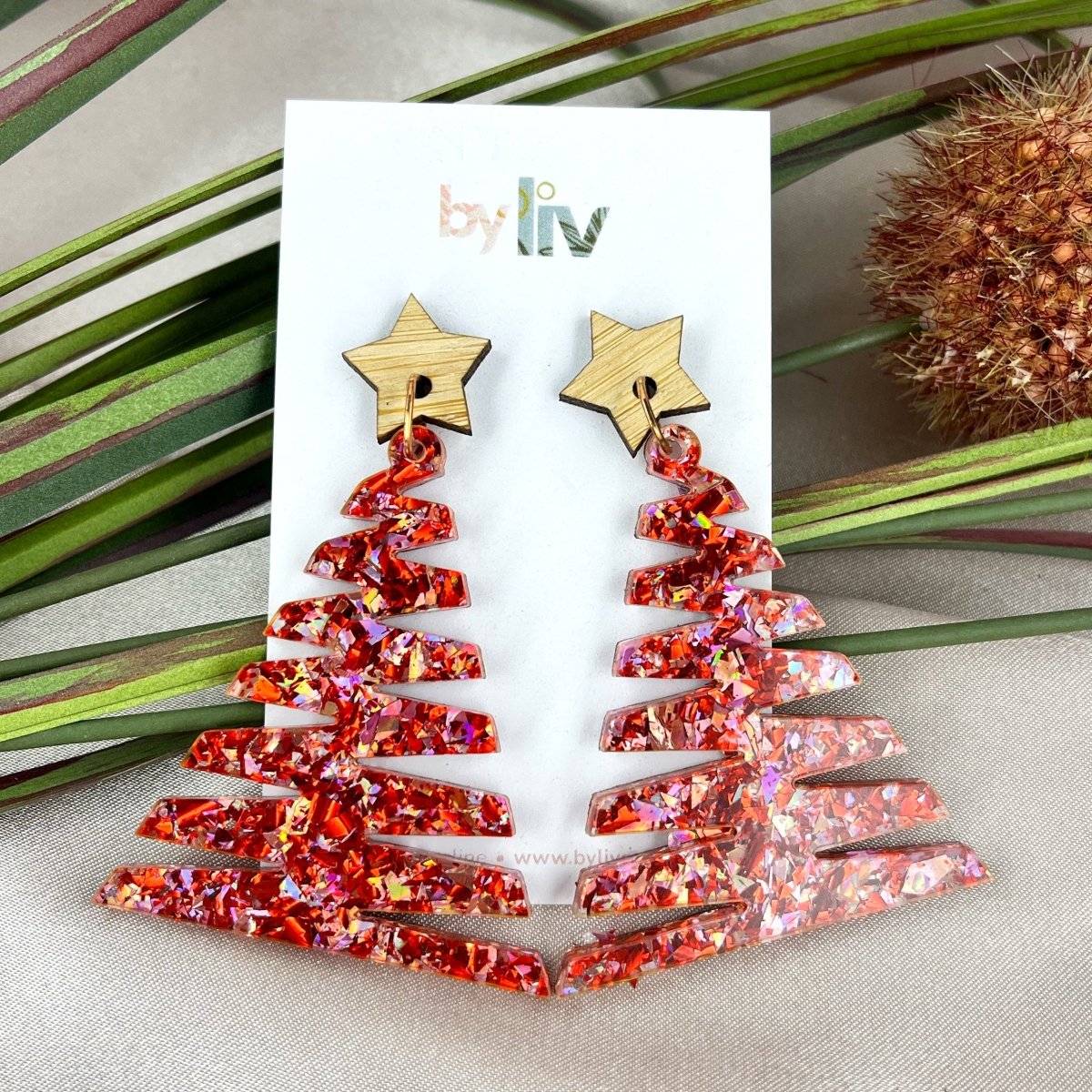 Tinsel Twinkle – Statement Christmas Tree Earrings - By Liv