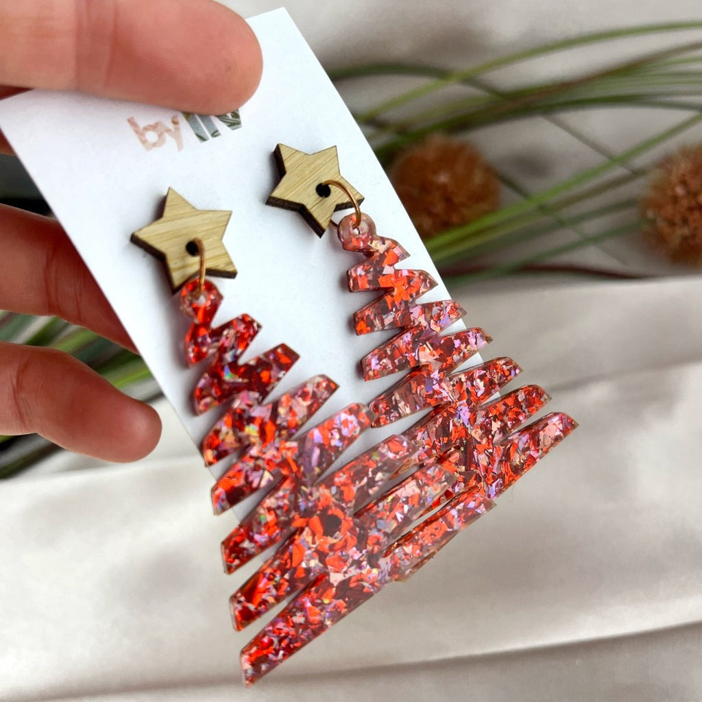Tinsel Twinkle – Statement Christmas Tree Earrings - By Liv