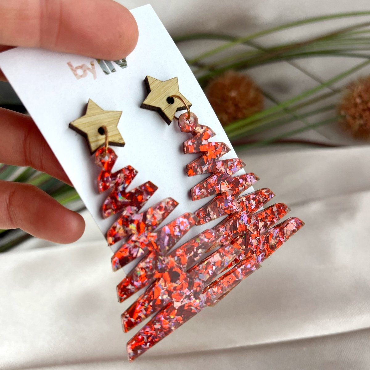 Tinsel Twinkle – Statement Christmas Tree Earrings - By Liv