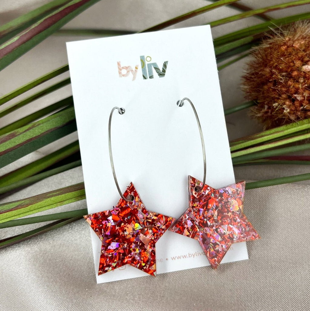Tinsel Twinkle – Statement Star Hoop Earrings - By Liv