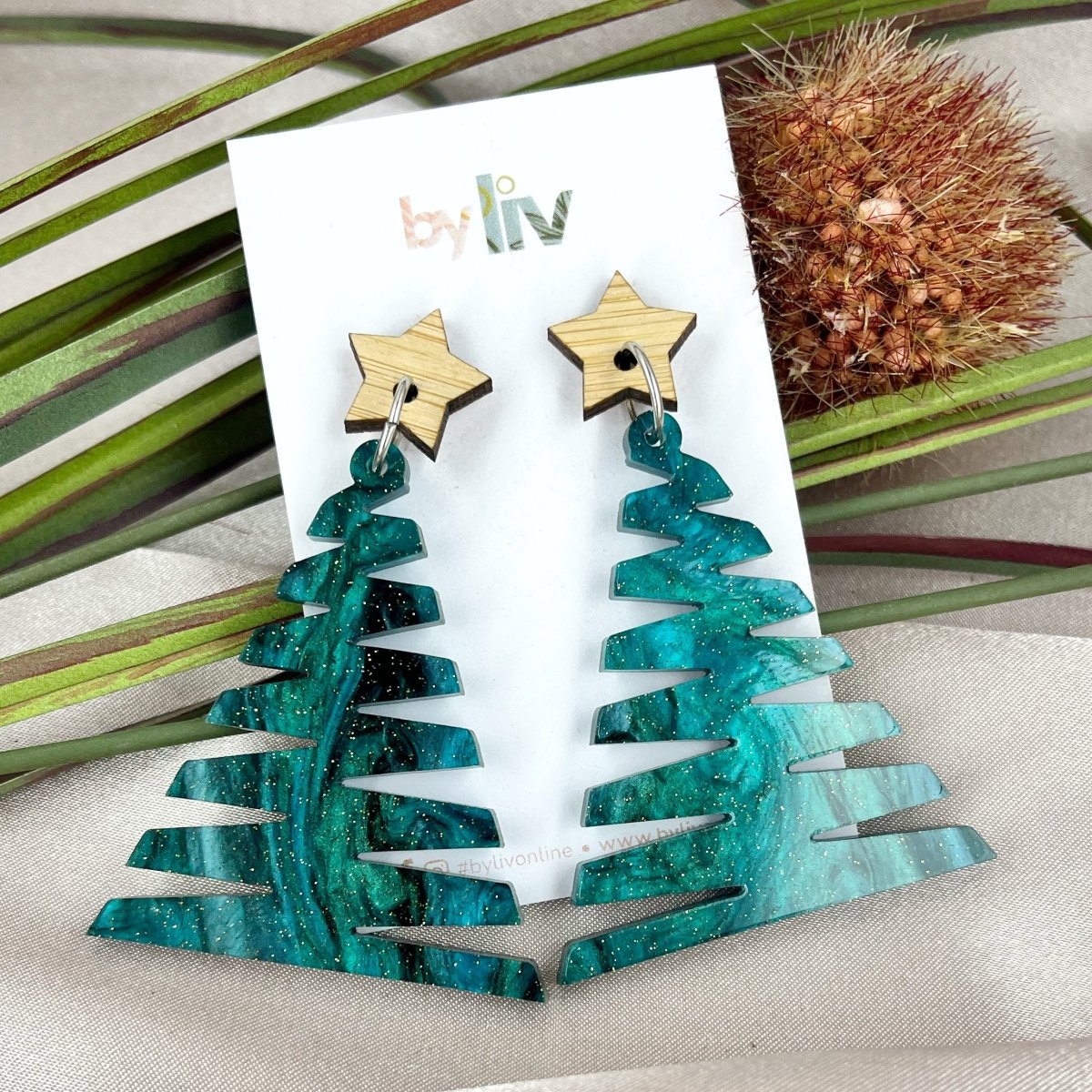 Twilight Pines – Statement Christmas Tree Earrings (Christmas Eve Aurora) - By Liv